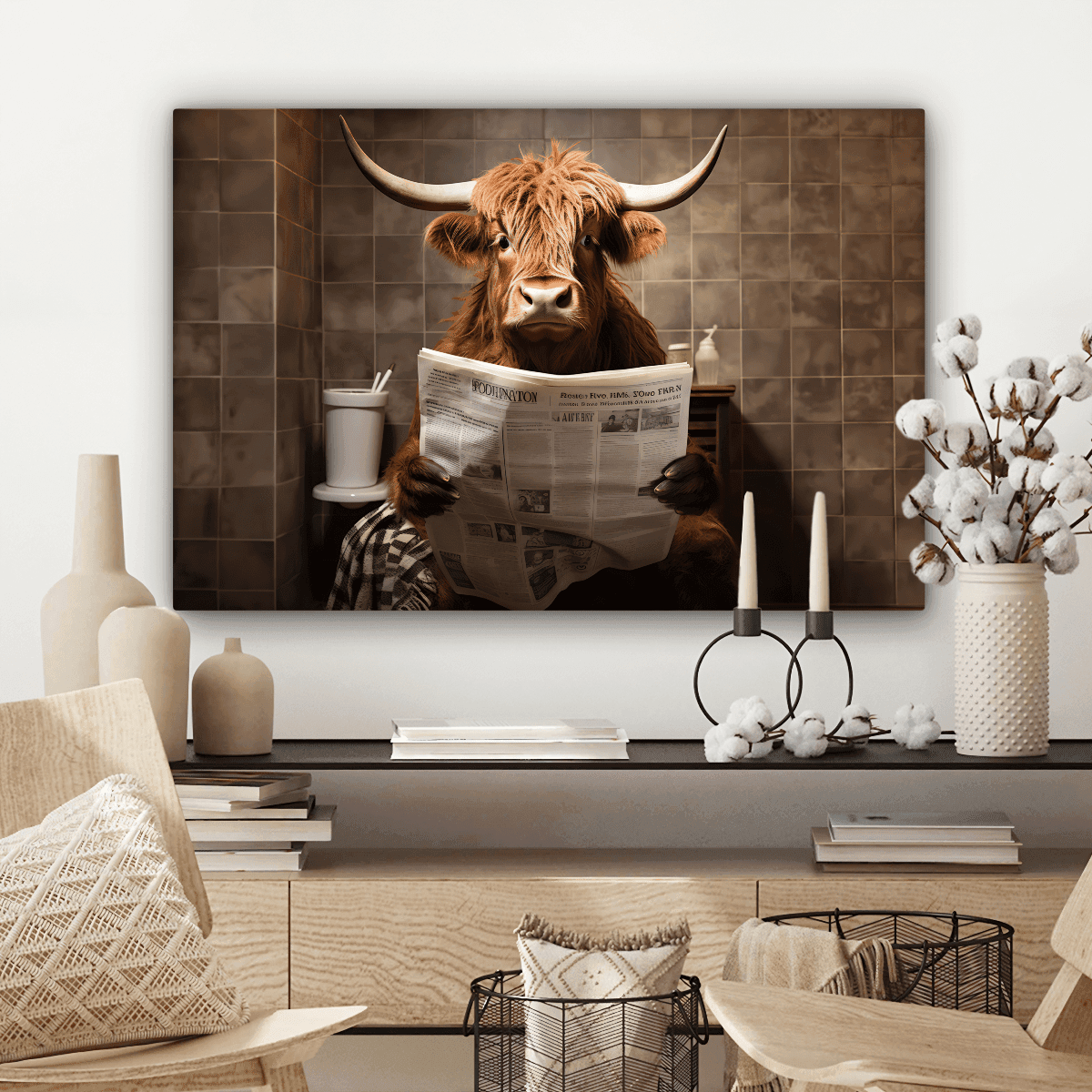 Woondecoratie. Schotse Hooglqnder kunst voor aan de muur bij Draw a Pet.